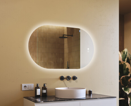 Specchio da bagno illuminato, 120×70 cm, bicolore, interruttore touch, tappetino riscaldante