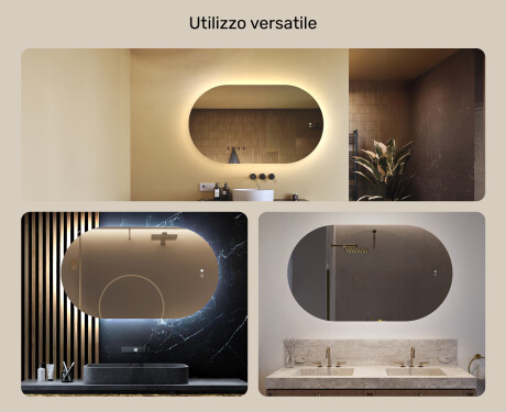 Specchio da bagno illuminato, 120×70 cm, bicolore, interruttore touch, tappetino riscaldante #2