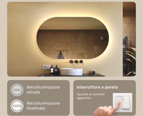 Specchio da bagno illuminato, 120×70 cm, bicolore, interruttore touch, tappetino riscaldante #4