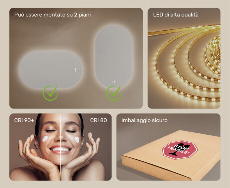 Specchio da bagno illuminato, 120×70 cm, bicolore, interruttore touch, tappetino riscaldante #6