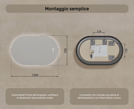 Specchio da bagno illuminato, 120×70 cm, bicolore, interruttore touch, tappetino riscaldante #8