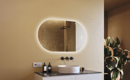 Specchio da bagno illuminato, 120×70 cm, bicolore, interruttore touch, tappetino riscaldante
