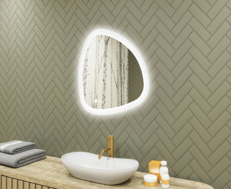 Specchio irregolare con illuminazione, 64×64 cm, bicolore, interruttore touch, tappetino riscaldante