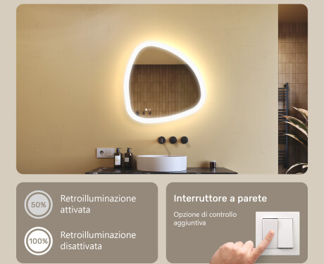 Specchio irregolare con illuminazione, 64×64 cm, bicolore, interruttore touch, tappetino riscaldante #4