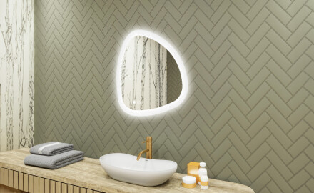 Specchio irregolare con illuminazione, 64×64 cm, bicolore, interruttore touch, tappetino riscaldante