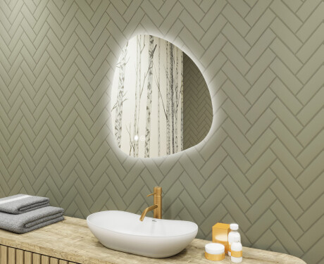 Specchio irregolare con illuminazione, 64×64 cm, bicolore, interruttore touch, tappetino riscaldante