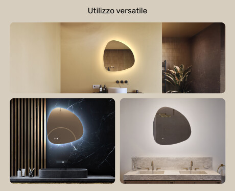 Specchio irregolare con illuminazione, 64×64 cm, bicolore, interruttore touch, tappetino riscaldante #2