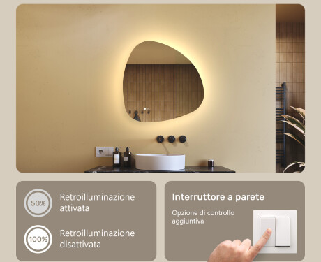 Specchio irregolare con illuminazione, 64×64 cm, bicolore, interruttore touch, tappetino riscaldante #4