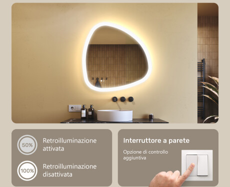Specchio irregolare con illuminazione, 74×74 cm, bicolore, interruttore touch, tappetino riscaldante #4