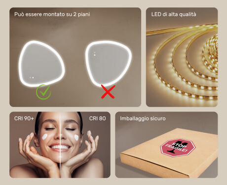 Specchio irregolare con illuminazione, 74×74 cm, bicolore, interruttore touch, tappetino riscaldante #6