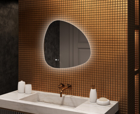 Specchio irregolare con illuminazione, 74×74 cm, bicolore, interruttore touch, tappetino riscaldante