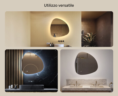 Specchio irregolare con illuminazione, 74×74 cm, bicolore, interruttore touch, tappetino riscaldante #2