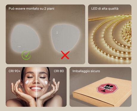 Specchio irregolare con illuminazione, 74×74 cm, bicolore, interruttore touch, tappetino riscaldante #6