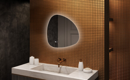 Specchio irregolare con illuminazione, 74×74 cm, bicolore, interruttore touch, tappetino riscaldante