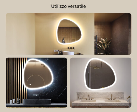 Specchio irregolare con illuminazione, 94×94 cm, bicolore, interruttore touch, tappetino riscaldante #2