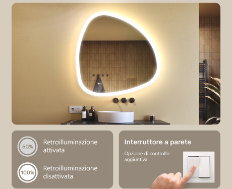 Specchio irregolare con illuminazione, 94×94 cm, bicolore, interruttore touch, tappetino riscaldante #4