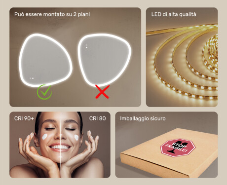 Specchio irregolare con illuminazione, 94×94 cm, bicolore, interruttore touch, tappetino riscaldante #6