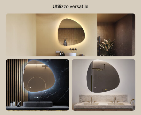 Specchio irregolare con illuminazione, 94×94 cm, bicolore, interruttore touch, tappetino riscaldante #2