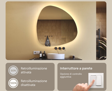 Specchio irregolare con illuminazione, 94×94 cm, bicolore, interruttore touch, tappetino riscaldante #4