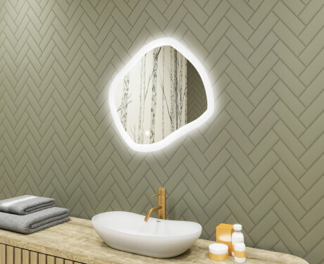Specchio da bagno con illuminazione, 74×64 cm, doppia tonalità, interruttore touch, tappetino riscaldante