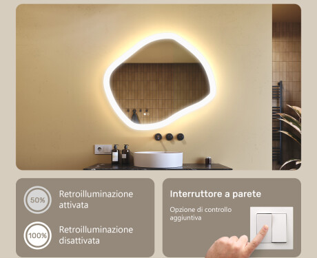Specchio da bagno con illuminazione, 74×64 cm, doppia tonalità, interruttore touch, tappetino riscaldante #4