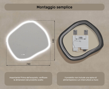 Specchio da bagno con illuminazione, 74×64 cm, doppia tonalità, interruttore touch, tappetino riscaldante #8