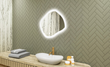 Specchio da bagno con illuminazione, 74×64 cm, doppia tonalità, interruttore touch, tappetino riscaldante