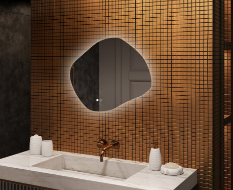 Specchio da bagno con illuminazione, 74×64 cm, bicolore, interruttore touch, tappetino riscaldante