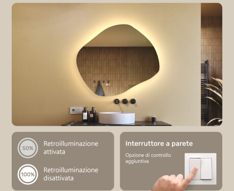 Specchio da bagno con illuminazione, 74×64 cm, bicolore, interruttore touch, tappetino riscaldante #4