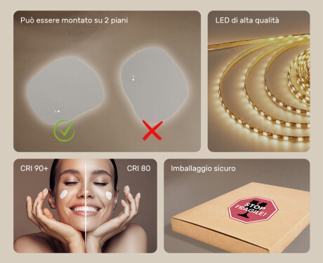 Specchio da bagno con illuminazione, 74×64 cm, bicolore, interruttore touch, tappetino riscaldante #6