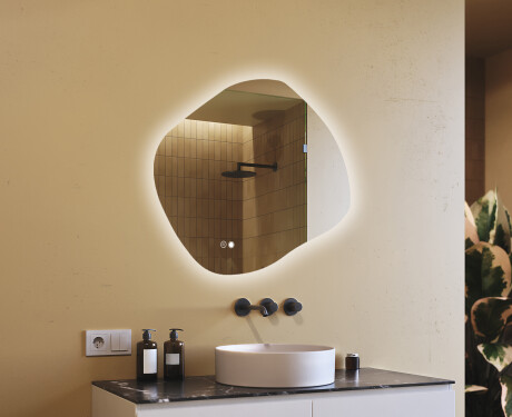 Specchio da bagno con illuminazione, 94×84 cm, bicolore, interruttore touch, tappetino riscaldante