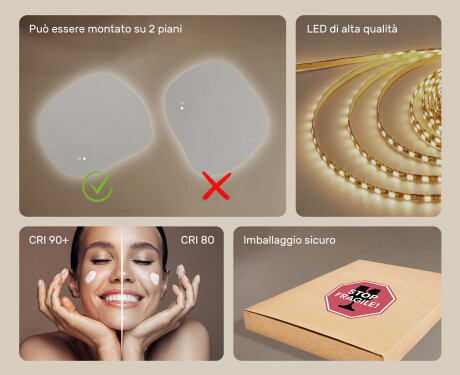 Specchio da bagno con illuminazione, 94×84 cm, bicolore, interruttore touch, tappetino riscaldante #6
