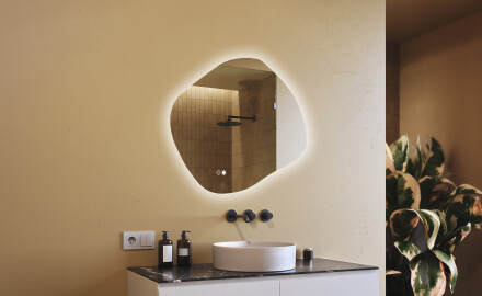 Specchio da bagno con illuminazione, 94×84 cm, bicolore, interruttore touch, tappetino riscaldante