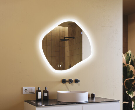 Specchio da bagno con illuminazione, 104×94 cm, bicolore, interruttore touch, tappetino riscaldante