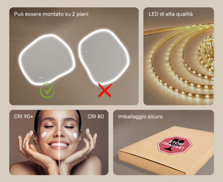 Specchio da bagno con illuminazione, 104×94 cm, bicolore, interruttore touch, tappetino riscaldante #6