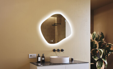 Specchio da bagno con illuminazione, 104×94 cm, bicolore, interruttore touch, tappetino riscaldante