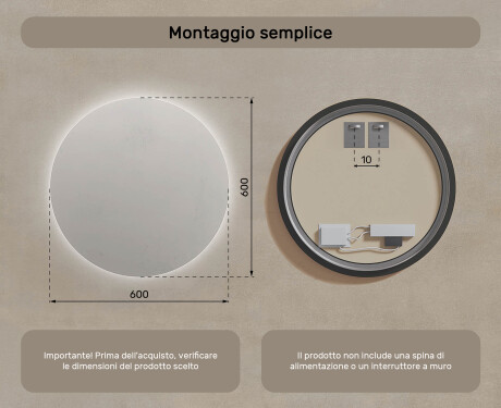Specchio da bagno rotondo illuminato 60 cm con luce neutra 4500K #6