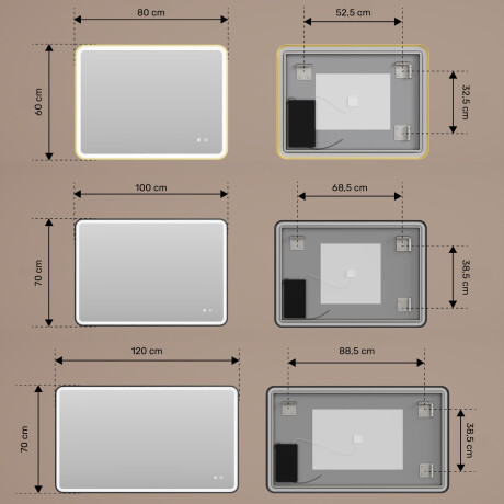 Specchio dagli angoli arrotondati con illuminazione LED in una cornice nera in alluminio #3