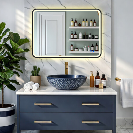 Specchio dagli angoli arrotondati con illuminazione LED in una cornice nera in alluminio #8