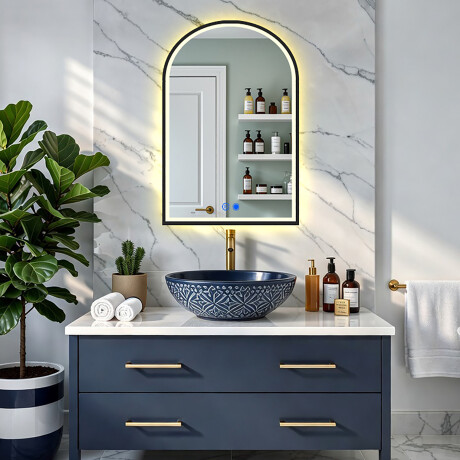 Specchio irregolare con illuminazione LED in una cornice in alluminio nero #8