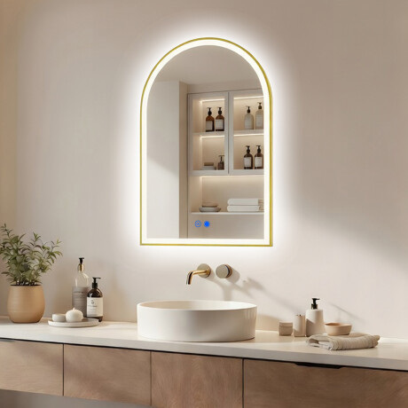 Specchio LED dalla forma irregolare con cornice in alluminio dorato #1