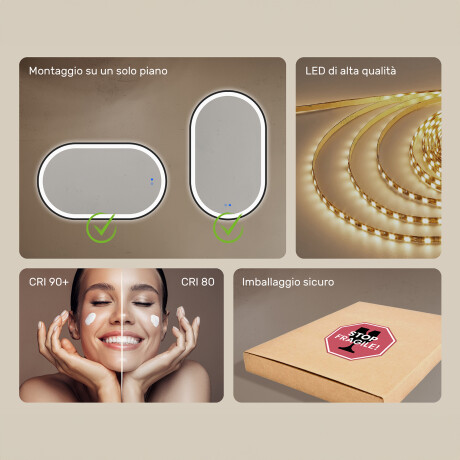 Specchio ovale con retroilluminazione LED con cornice in alluminio nero #7