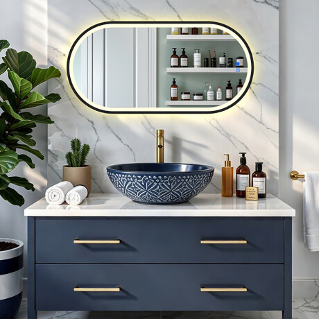 Specchio ovale con retroilluminazione LED con cornice in alluminio nero #8