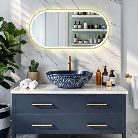 Specchio ovale con retroilluminazione LED – 50x80/50x100 cm con cornice in alluminio argento #8