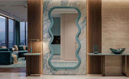 Specchio dalle linee irregolari con cornice HORIZON in MDF laccato