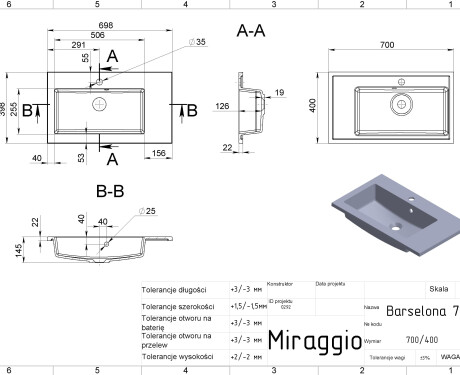 Lavabo BARCELONA 700 L MATT