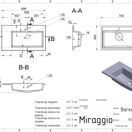 Lavabo BARCELONA 700 R MATT #1
