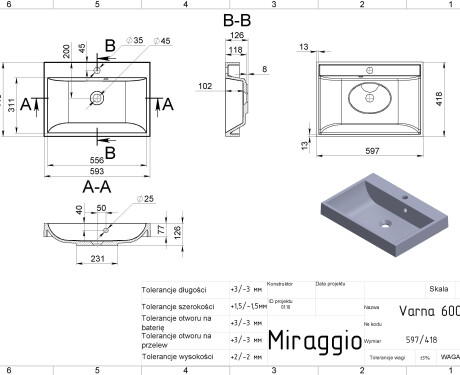 Lavabo VARNA 600 MIRASOFT
