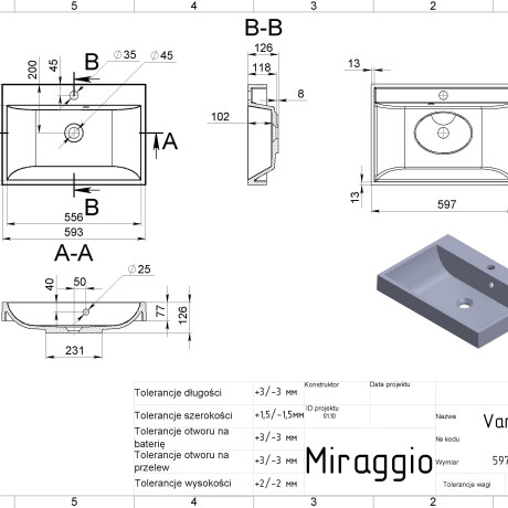 Lavabo VARNA 600 MIRASOFT #1