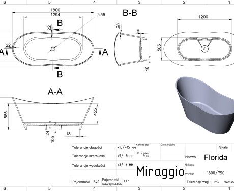 Vasca da bagno FLORIDA MIRASOFT